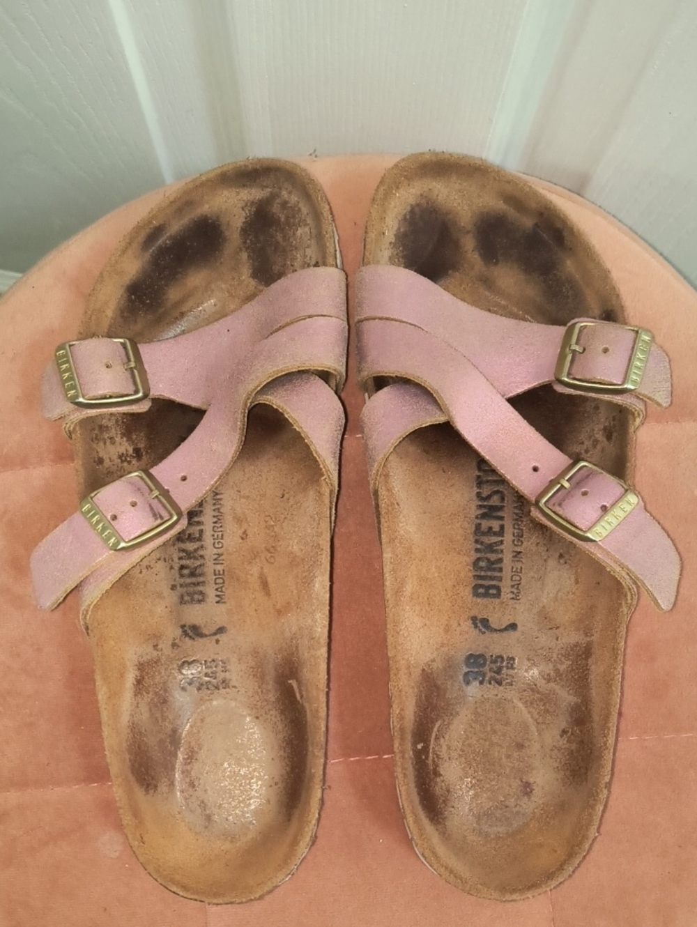 Birkenstock Yao Washed Metallic Rose Slide Sandals Size 38 - Picture 5 of 8